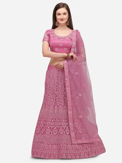 

V SALES Pink Embroidered Semi-Stitched Lehenga & Unstitched Blouse with Dupatta