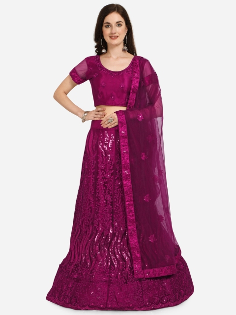 

V SALES Purple Embroidered Semi-Stitched Lehenga & Unstitched Blouse with Dupatta