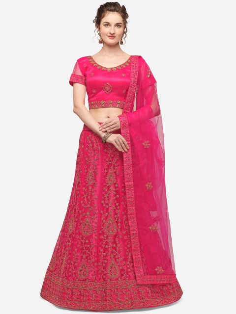 

V SALES Pink Embroidered Semi-Stitched Lehenga & Unstitched Blouse with Dupatta