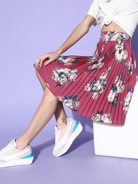 

Antheaa Women Pretty Pink Floral Pleated Skirt