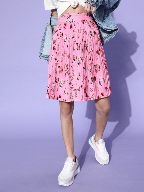 

Antheaa Women Pretty Pink Floral Pleated Skirt