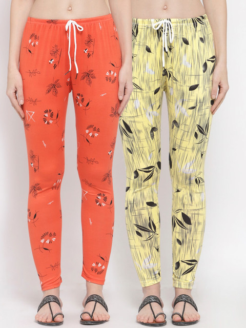

Klotthe Women Orange & Yellow Pack of 2 Printed Leggings