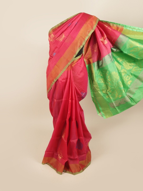 

Pothys Pink & Green Ethnic Motifs Zari Pure Silk Saree