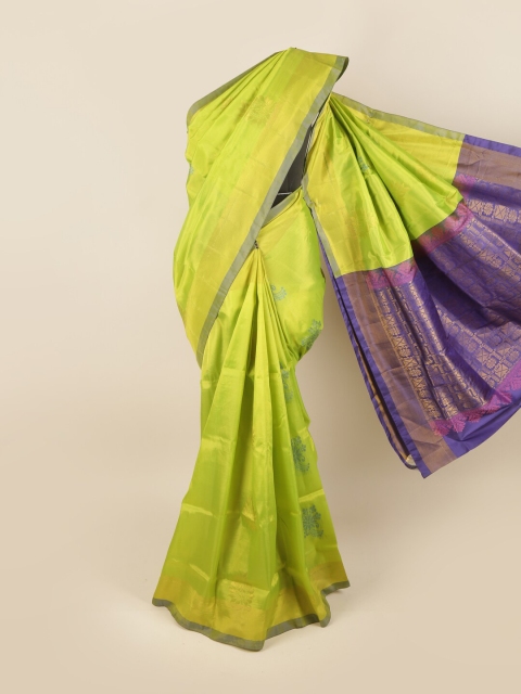 

Pothys Green & Purple Floral Motifs Zari Pure Silk Saree