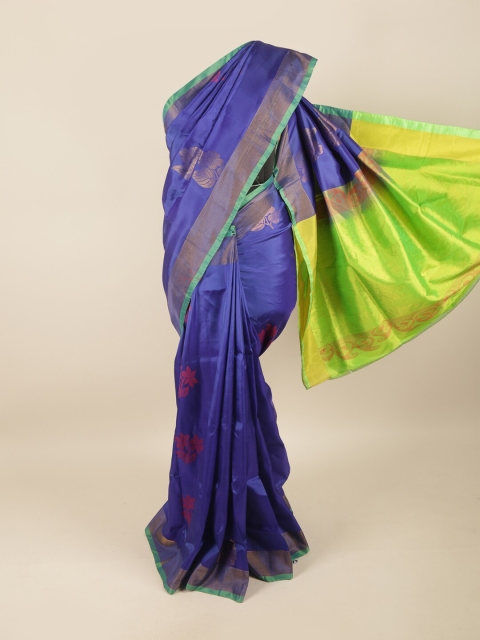 

Pothys Blue & Lime Green Floral Motifs Zari Pure Silk Saree