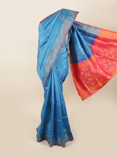 

Pothys Blue & Pink Floral Motifs Zari Pure Silk Saree