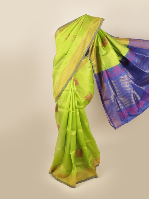 

Pothys Lime Green & Blue Ethnic Motifs Zari Pure Silk Saree