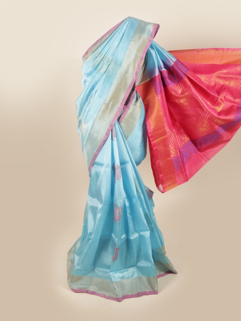 

Pothys Blue & Pink Floral Motifs Zari Pure Silk Saree