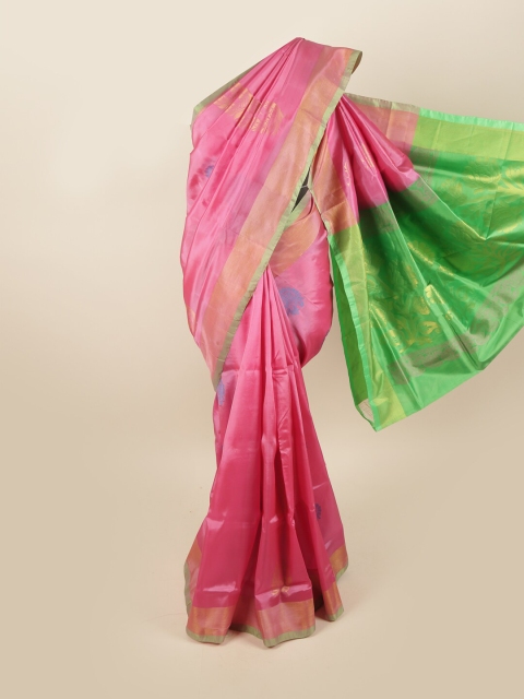 

Pothys Pink & Green Ethnic Motifs Zari Pure Silk Saree