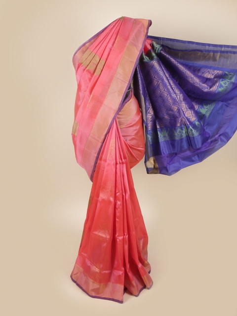 

Pothys Pink & Blue Ethnic Motifs Zari Pure Silk Saree