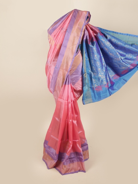 

Pothys Pink & Blue Ethnic Motifs Zari Pure Silk Saree