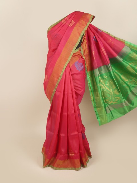 

Pothys Pink & Green Ethnic Motifs Zari Pure Silk Saree