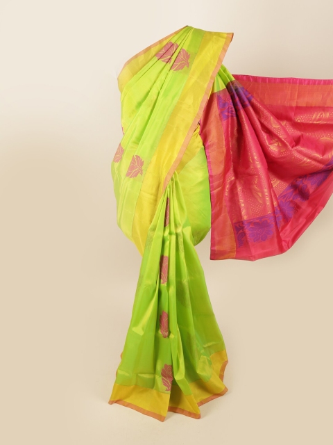

Pothys Lime Green & Pink Ethnic Motifs Zari Pure Silk Saree
