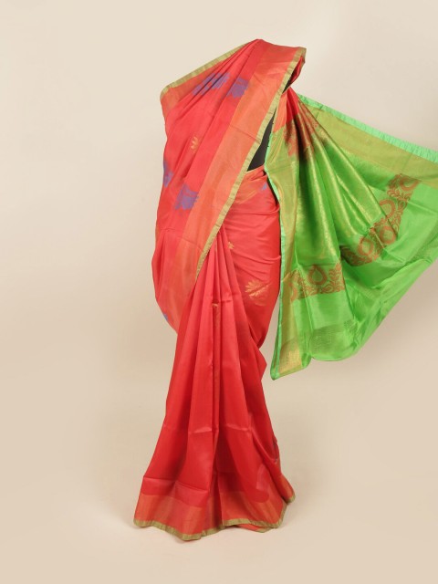 

Pothys Red & Green Floral Motifs Zari Pure Silk Saree