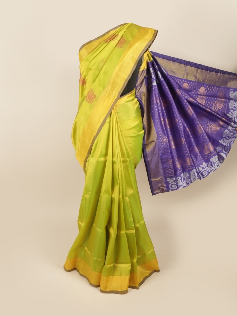 

Pothys Lime Green & Blue Ethnic Motifs Zari Pure Silk Saree