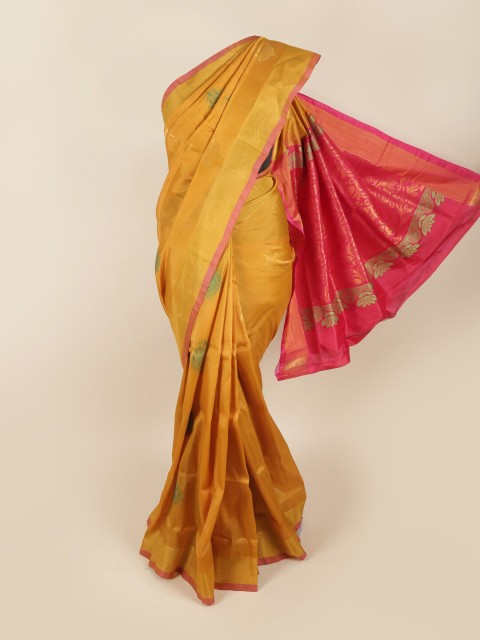 

Pothys Mustard & Pink Ethnic Motifs Zari Pure Silk Saree
