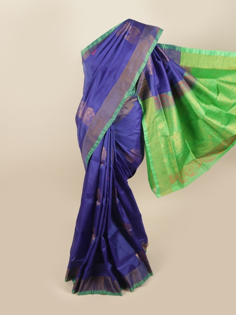 

Pothys Blue & Green Floral Motifs Zari Pure Silk Saree
