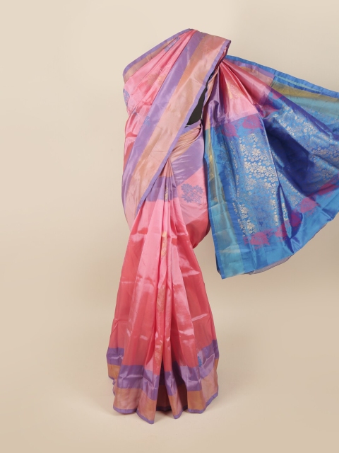 

Pothys Pink & Blue Floral Motifs Zari Pure Silk Saree