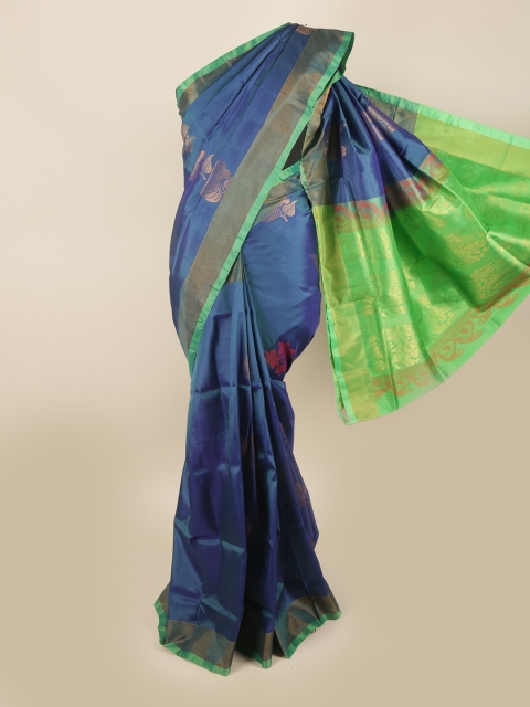 

Pothys Blue & Green Floral Motifs Zari Pure Silk Saree