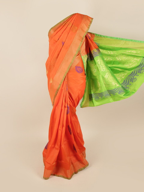 

Pothys Orange & Green Ethnic Motifs Pure Silk Saree