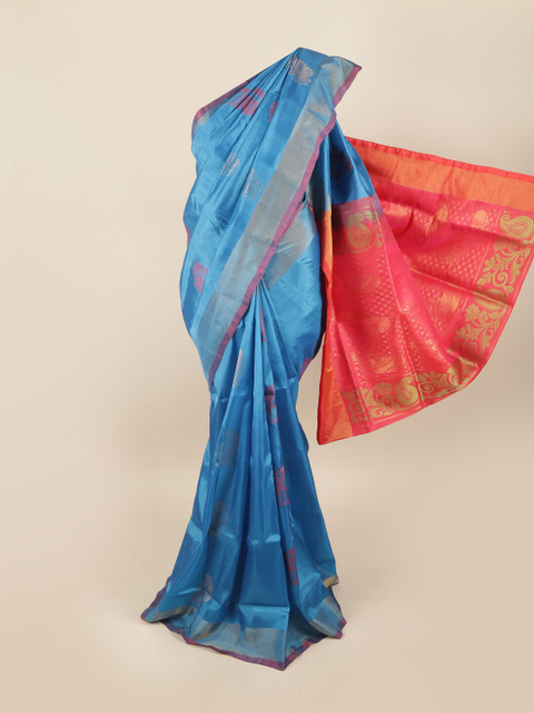 

Pothys Blue & Red Ethnic Motifs Pure Silk Saree