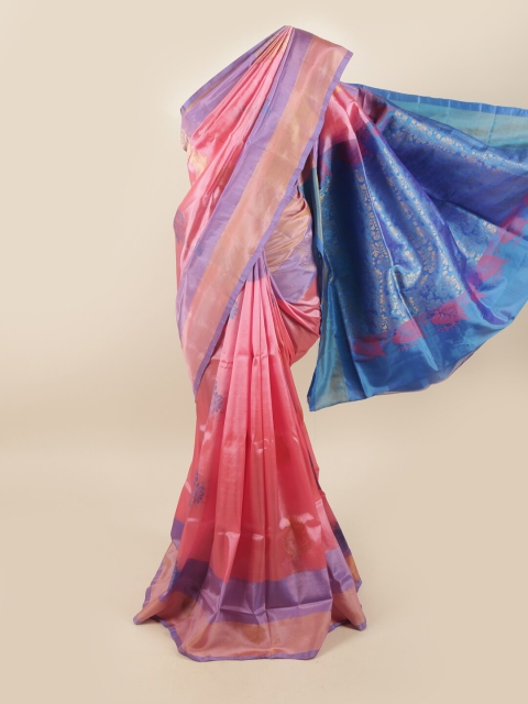 

Pothys Pink & Blue Woven Design Pure Silk Saree