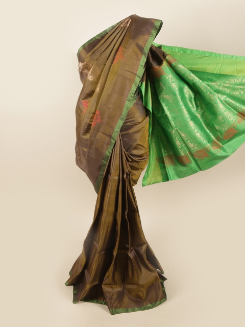 

Pothys Brown & Green Ethnic Motifs Pure Silk Saree