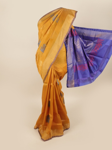 

Pothys Mustard & Blue Ethnic Motifs Pure Silk Saree