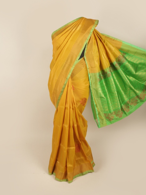 

Pothys Yellow & Gold-Toned Ethnic Motifs Pure Silk Saree