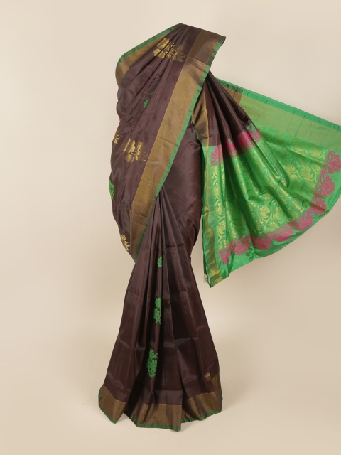 

Pothys Brown & Green Ethnic Motifs Pure Silk Saree