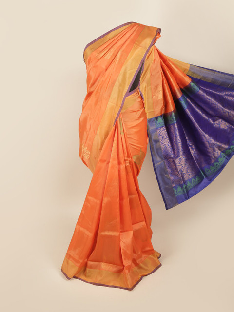 

Pothys Orange & Gold-Toned Floral Pure Silk Saree