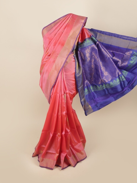 

Pothys Pink & Blue Floral Pure Silk Saree