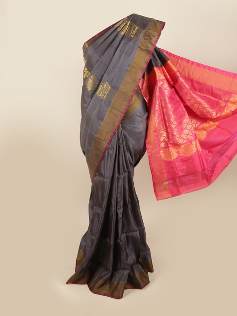 

Pothys Grey & Pink Floral Pure Silk Saree