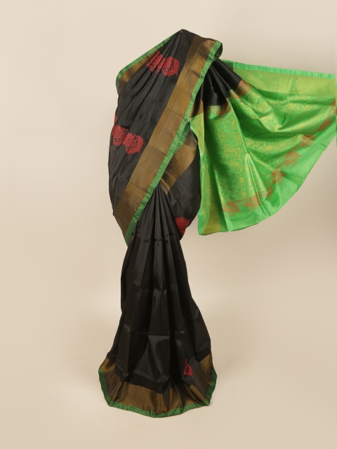 

Pothys Black & Green Floral Pure Silk Saree