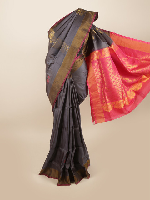 

Pothys Grey & Magenta Floral Pure Silk Saree