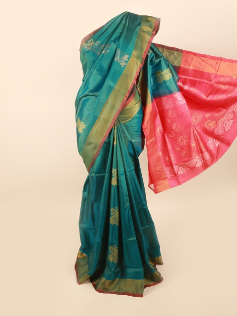 

Pothys Teal & Pink Floral Pure Silk Saree