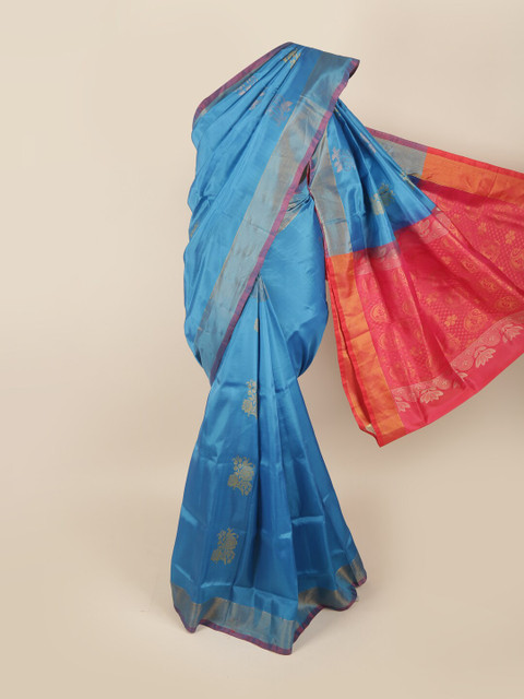 

Pothys Blue & Orange Ethnic Motifs Pure Silk Saree