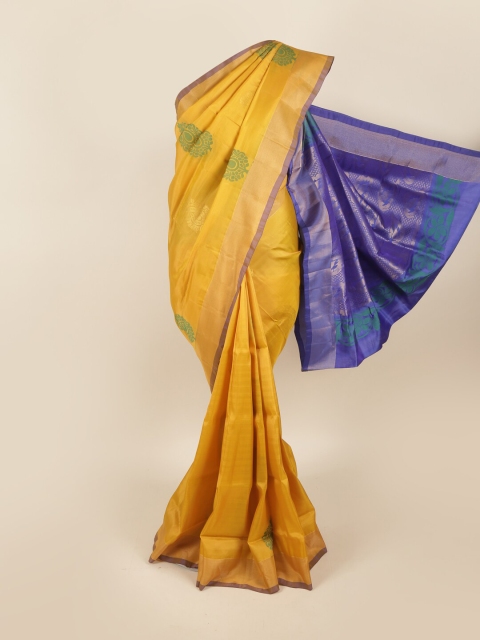 

Pothys Yellow & Blue Ethnic Motifs Pure Silk Saree