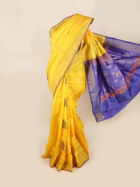 

Pothys Yellow & Blue Ethnic Motifs Pure Silk Saree