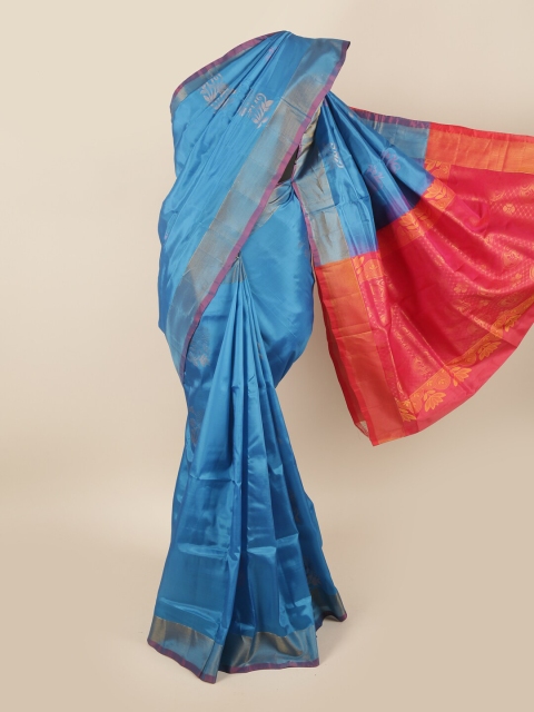 

Pothys Blue & Pink Floral Pure Silk Saree