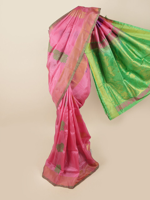 

Pothys Pink & Green Floral Pure Silk Saree