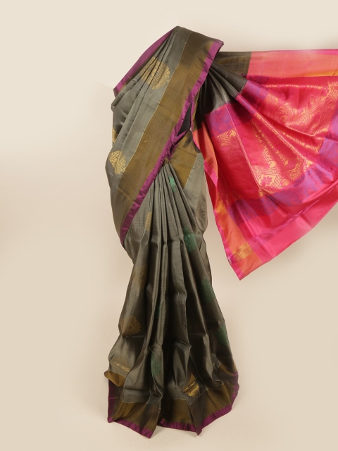 

Pothys Grey & Pink Ethnic Motifs Pure Silk Saree