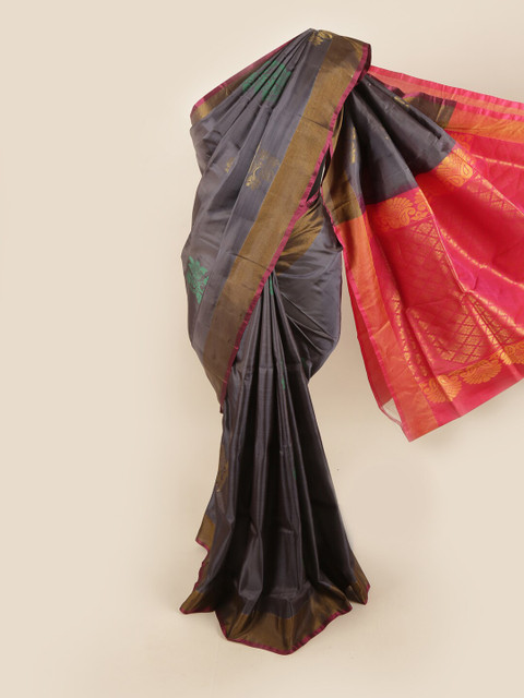 

Pothys Grey & Red Woven Design Pure Silk Saree