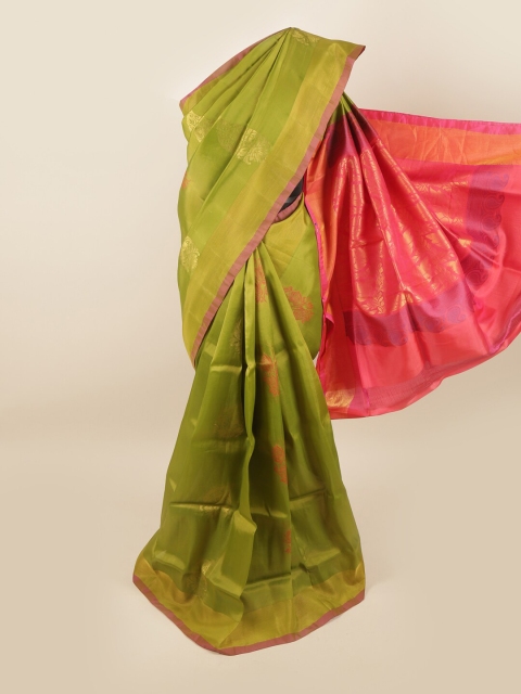 

Pothys Green & Pink Ethnic Motifs Pure Silk Fusion Saree