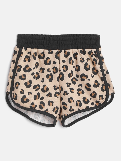 

luyk Girls Beige Animal Print High-Rise Hot Pants Shorts