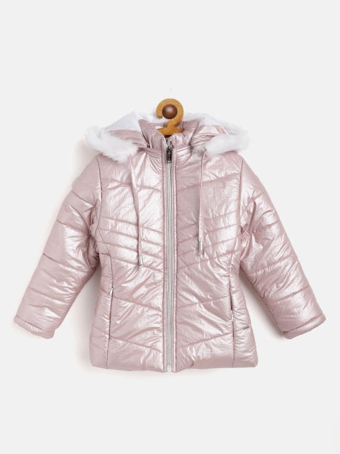 

Okane Girls Pink Sheen Effect Faux Fur Trim Parka Jacket with Detachable Hood