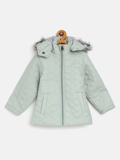 

Okane Girls Mint Green Star Embroidered Parka Jacket with Detachable Faux Fur Trimmed Hood