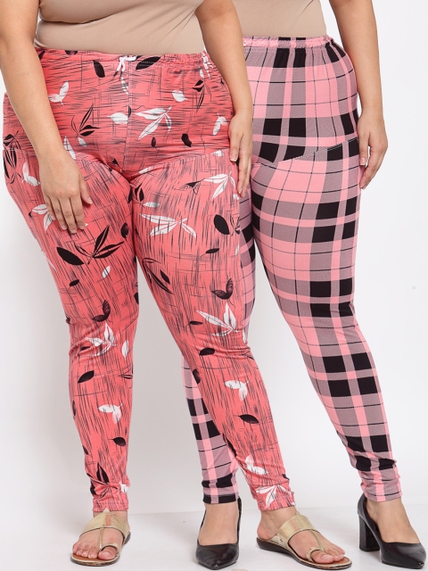 

Klotthe Women Plus Size Coral & Blue Pack of 2 Printed Leggings