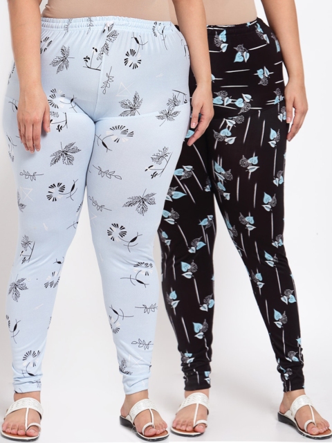 

Klotthe Women Plus Size Blue & Black Pack of 2 Printed Leggings