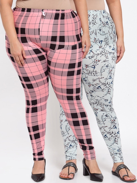 

KLOTTHE Women Pack Of 2 Plus Size Peach & Grey Printed Leggings